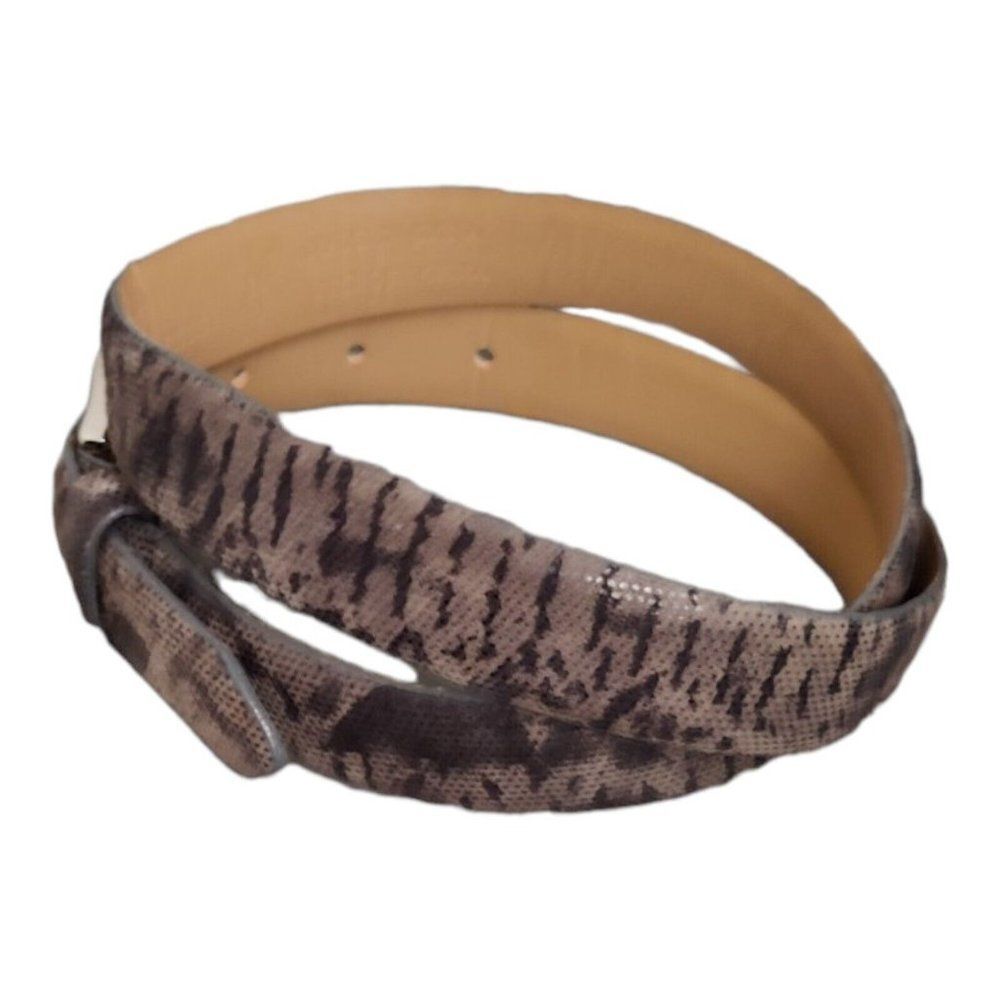 Leather Belt Python Print Tan/Beige Black Size M Leather Thin Belt Animal Print - Picture 4 of 8